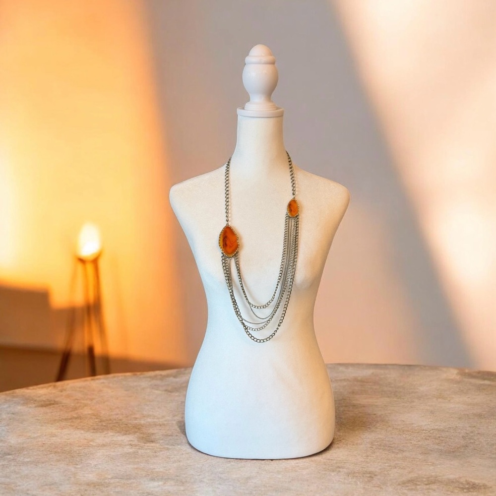 ✨  #779 Layered Chain Statement Necklace with Amber Agate Style Stones 🌺